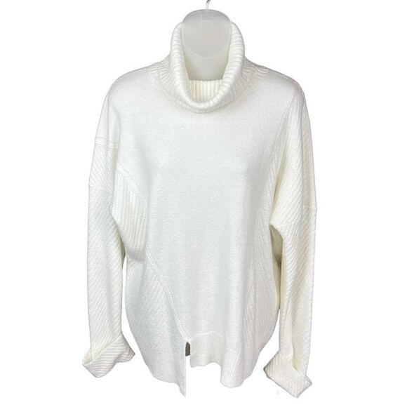 French Connection Sweater Drop Shoulder Cowl Turtleneck Ivory Asymmetrical Large - Picture 1 of 13